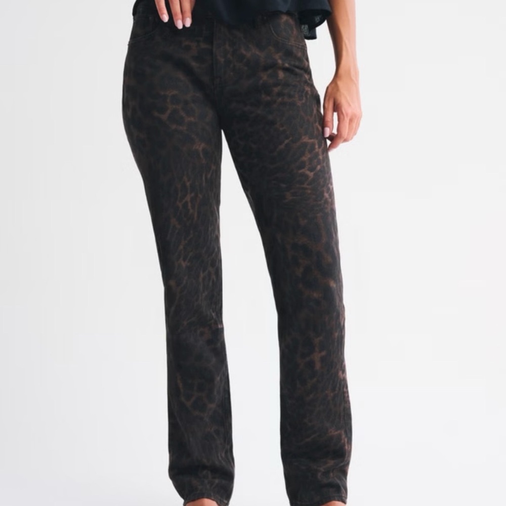 Abercrombie & Fitch Brown Leopard Straight-Leg Jeans